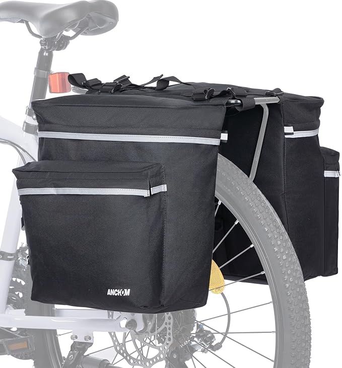 ANCHOM Bike Panniers, 34L Upgraded Water Resistant Saddle Bags for Bicycle Rear Racks, Bike Accessories for Mountain, Road & Electric Bikes, Bike Bag for Commuting, Black
