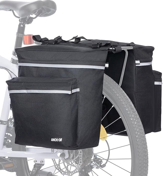ANCHOM Bike Panniers, 34L Upgraded Water Resistant Saddle Bags for Bicycle Rear Racks, Bike Accessories for Mountain, Road & Electric Bikes, Bike Bag for Commuting, Black