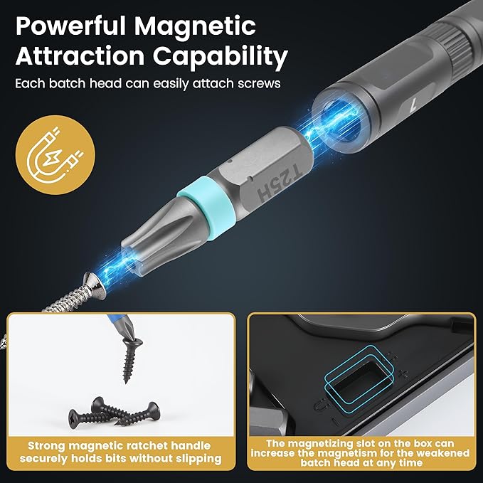 Screwdriver Set 24 in 1 Magnetic Ratchet with Precision Bits – Ideal for Home Repairs, DIY Projects, and Electronics – Ergonomic Rotatable Ratchet Handle and Storage Case –Perfect Holiday Gift