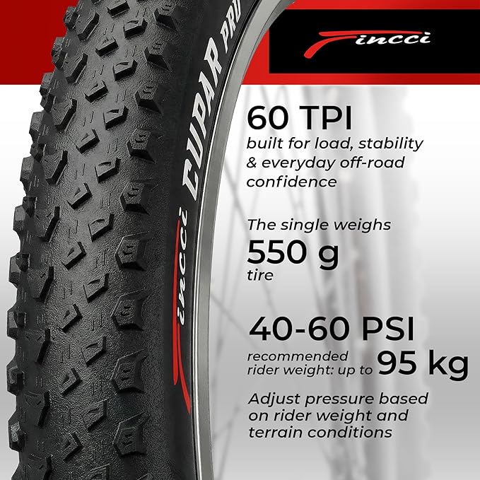 Fincci Foldable 26x2.10 Mountain Bike Tires - 26 Inch Bike Tires with 1mm Nylon Puncture Proof - Black Kevlar 26 Bike Tyre 60 TPI with Cross Country Profile for MTB, XC, Folding, Hybrid Bicycles