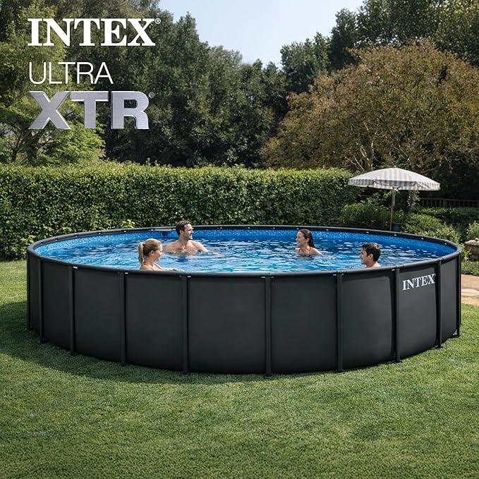 INTEX Ultra XTR 26 ft x 52 in Above Ground Pool Set, Round Swimming Pool with Steel Frame, 2800 GPH Sand Filter Pump, Ladder, Cover, & Ground Cloth
