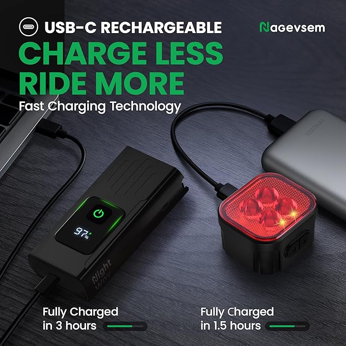 Bike Lights Set, LED Super Bright USB-C Rechargeable Headlight & Taillight, Waterproof Front & Rear Back Bicycle Light for Night Riding, Road & Mountain Cycling