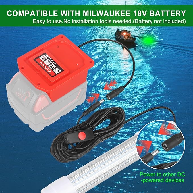 Underwater Green Fishing Light Compatible for Milwaukee M18 Battery,Fishing Lights LED Underwater for Crappie and Squid Attracting,13W,1512 lumens,Green Dock Light(No Battery)