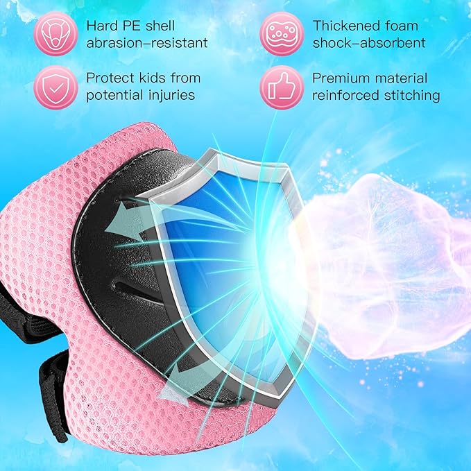 Wemfg Kids Protective Gear Set Knee Pads for Kids 3-14 Years Toddler Knee and Elbow Pads with Wrist Guards 3 in 1 for Skating Cycling Bike Rollerblading Scooter