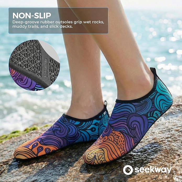 SEEKWAY マリンシューズ ウォーターシューズ レディース メンズ 大人 速乾 アクアソックス ベアフット 滑り止め ビーチ水泳 川 プール 湖 サーフィン用 ブラック SK002(U)