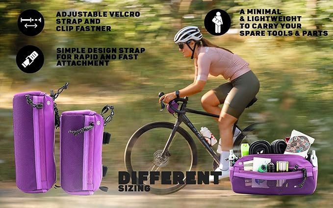 Lumiere & Co. Bike Handlebar Bag - Durable, Multiple Size and Color Options - Dual Elastic Straps, Clips & Hook-and-Loop for Customizable Fit (Purple, Small)