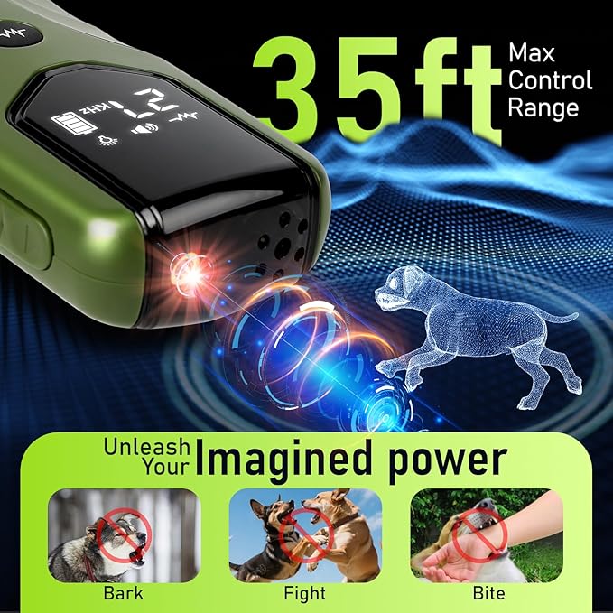 Dog Bark Deterrent Device, Ultrasonic Anti Barking Device for Dogs 35FT Far, Portable Dog Training Device to Stop Barking Neighbors Dog, 5 Modes| Safe & Effective for Small, Medium & Large Dogs，Green