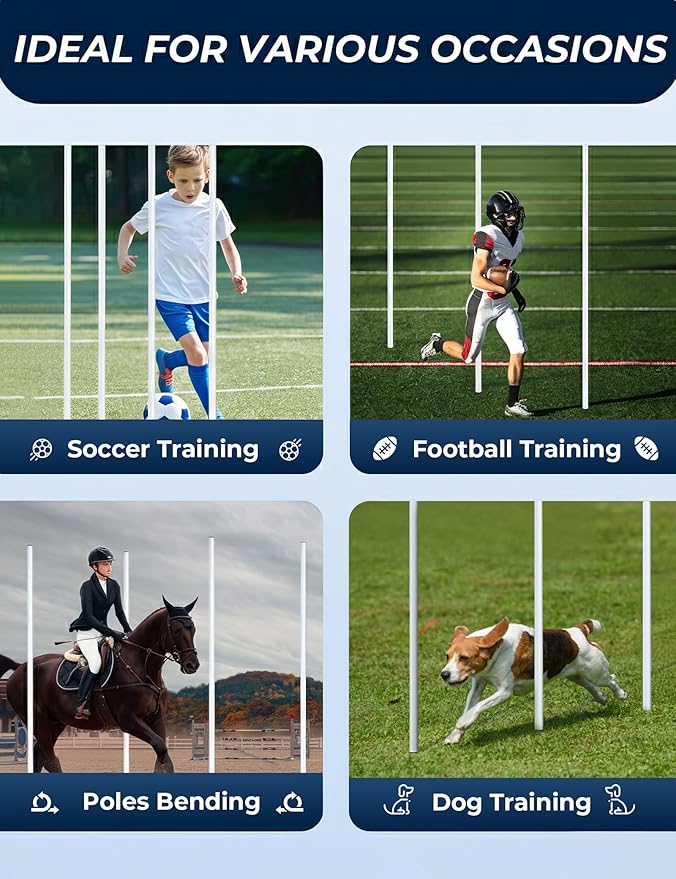 6 Pcs 6FT Pole Bending Poles for Horses, Adjustable Equestrian Sports Training Equipment for Horses, Agility Poles for Horses, Soccer, Football, Dog