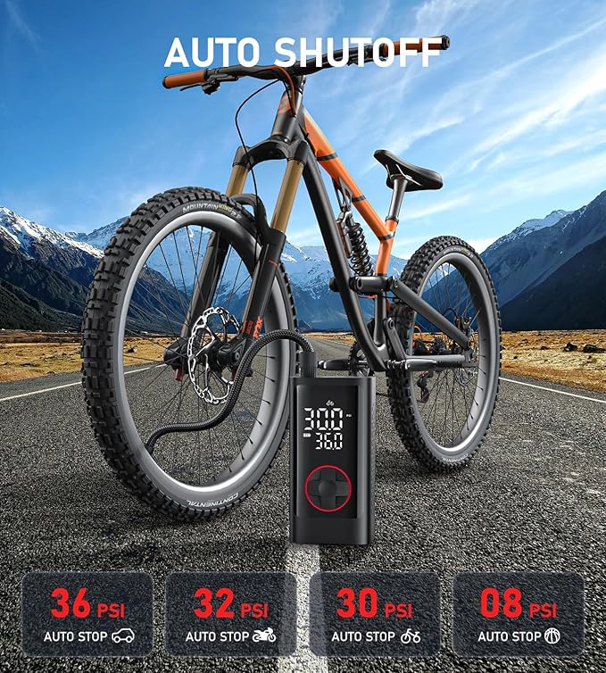 Tire Inflator Portable Air Compressor, Cordless Air Pump for Car Tires, 150PSI Portable Tire Inflator, LCD Dual Screen, Electric Pumps for Car Bike Motorcycle Balls