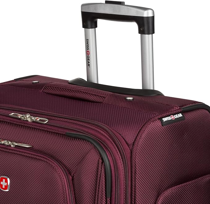 SwissGear Sion Softside Expandable Luggage – Medium Checked Suitcase with 360 Degree Wheels & Retractable Handle – 25 Inch, Perfect for 1-7 Night Trips – Merlot