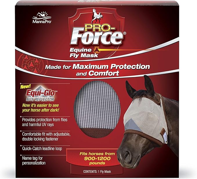 Pro-Force Equine Fly Mask - Horse Fly Mask with UV Protection - Adjustable Fit for Comfort - Without Ears