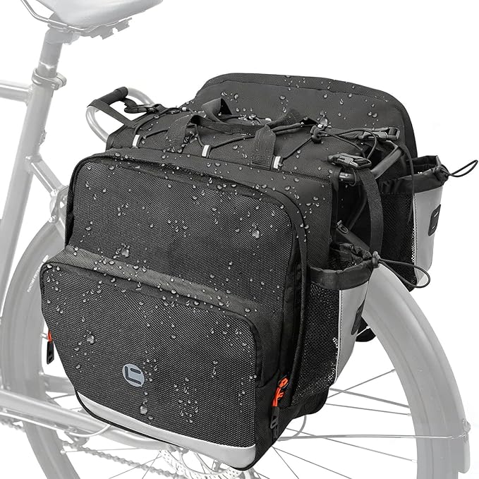 NDakter Bike Panniers, 30L Waterproof Panniers Bike Bags for Rear Rack, Expandable Double Bicycle Trunk Saddle Bag with Reflective Strips,E-bike Accessories for Commute and Mountain Cycling Travel