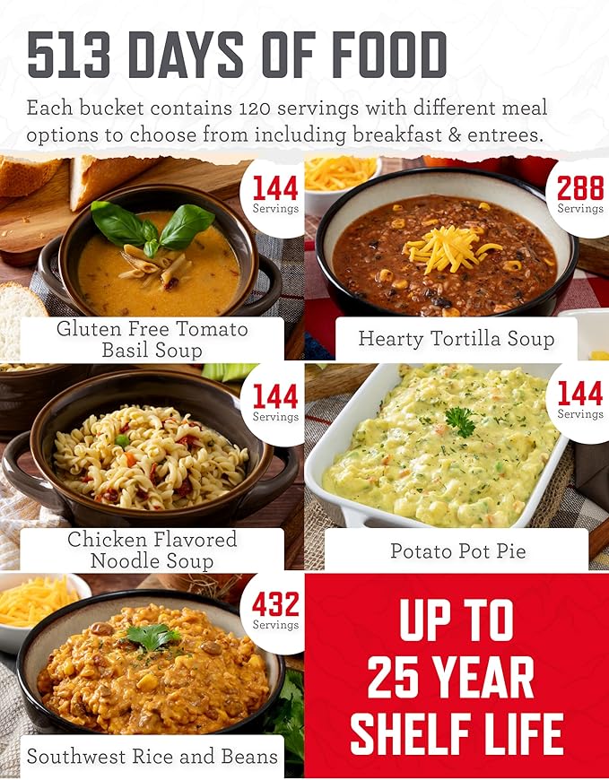 ReadyWise 非常食 - 4320食分、36バケツ、フリーズドライ＆乾燥加工長期保存食、キャンプ・備蓄用サバイバルキット、最長25年保存可能