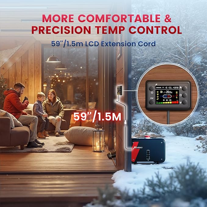 ディーゼルヒーター 8KW、HBH1S 12V パーキングディーゼルエアヒーター（アプリ制御付き）、10段階温度設定、自動起動・停止、急速暖房、110V AC & 12V 24V DC対応、車・RV・キャンピングカー用