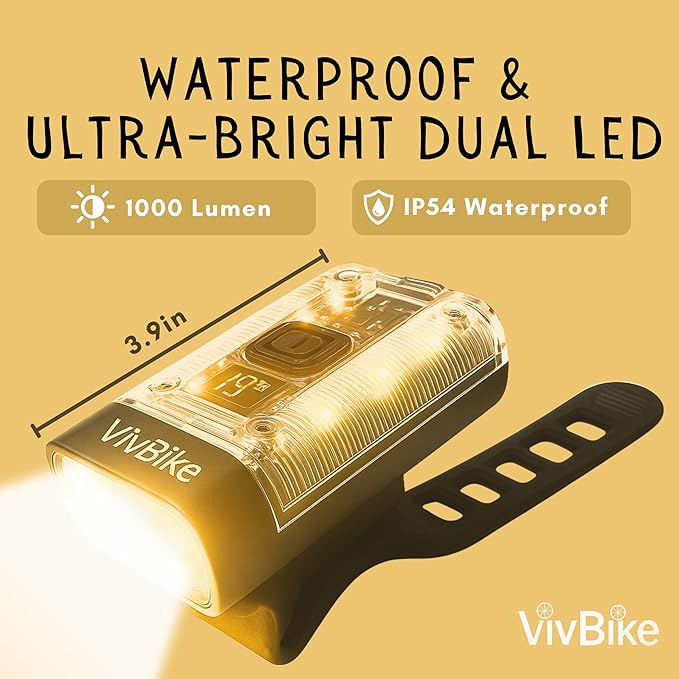 HerTime2 VivBike Rechargeable Bike Light – LED Bicycle Headlight, USB-C Charging, Waterproof, Multiple Lighting Modes
