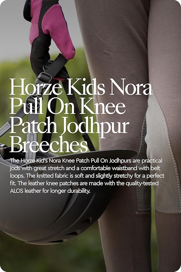 HORZE Nora Girls Riding Pants with Leather Knee Patch | Kids Equestrian Girls Jodhpurs Breeches | Size Chart in Images