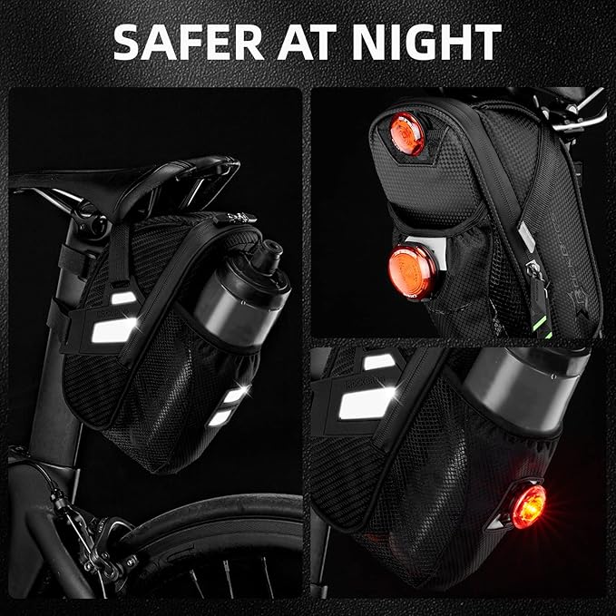 ROCKBROS Bike Saddle Bags with Water Bottle Pouch Waterproof Bike Bags Under Seat Pack for Mountain Road Saddle Bag Bicycles Storage Bag