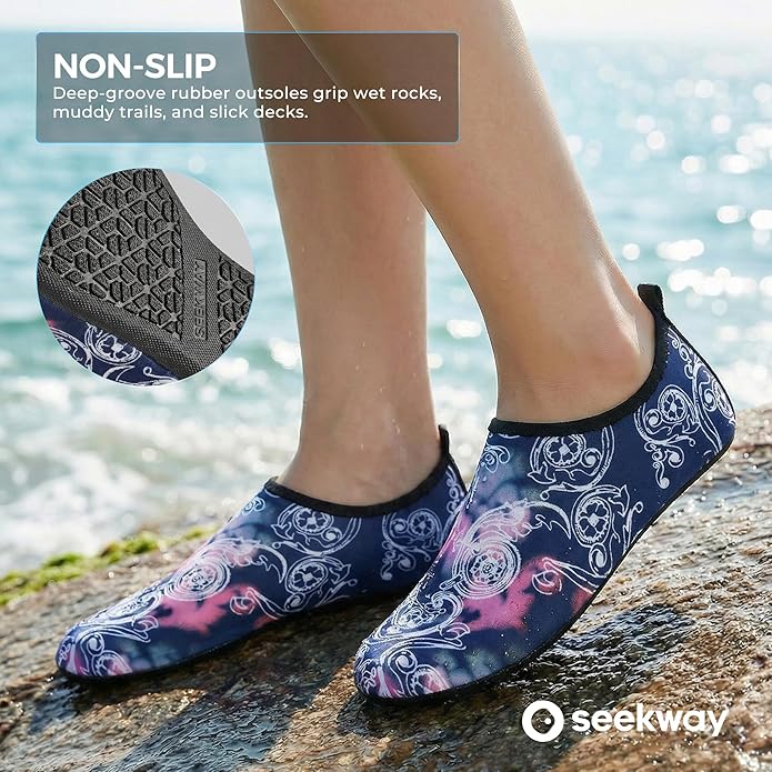 SEEKWAY マリンシューズ ウォーターシューズ レディース メンズ 大人 速乾 アクアソックス ベアフット 滑り止め ビーチ水泳 川 プール 湖 サーフィン用 ブラック SK002(U)