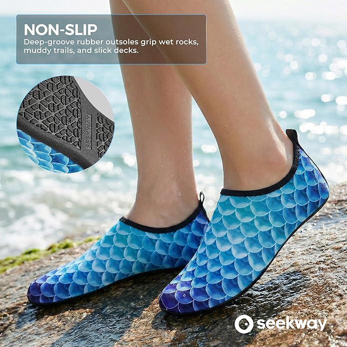 SEEKWAY Water Shoes Women Men Adult Quick-Dry Aqua Socks Barefoot Non Slip for Beach Swim River Pool Lake surf Black SK002(U)