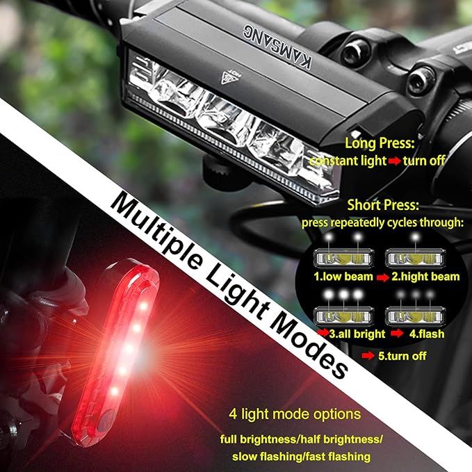 Bike Light Set for Night Riding,Bright Rechargeable Bicycle Headlight Set High Beam Low Beam,USB LED Bicycle Light,Waterproof Bike Headlight and Taillight for Adult Kid Mountain