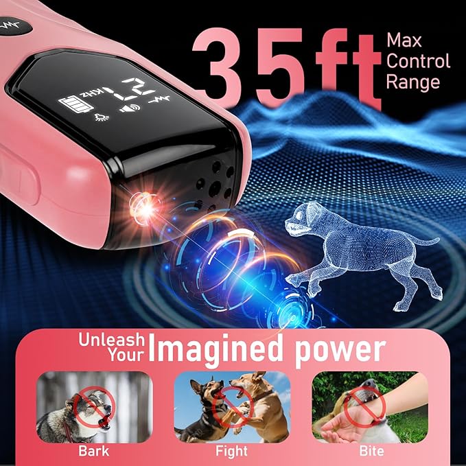Dog Bark Deterrent Device, Ultrasonic Anti Barking Device for Dogs 35FT Far, Portable Dog Training Device to Stop Barking Neighbors Dog, 5 Modes| Safe & Effective for Small, Medium & Large Dogs，Pink