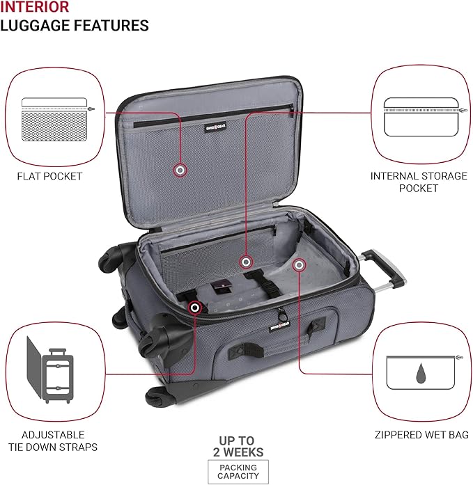 SwissGear Sion ソフトサイド 拡張可能ラゲッジ スピナーホイール付き ダークグレー 2点セット (21/25)