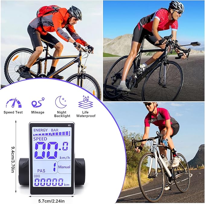 Bike Display LCD 5 Pin M5 Control Panel Bike Screen 24V 36V 48V 60V Universal Scooters Electric Meter Panel Bikes 22.2 31.8mm Handlebars Display to Enrich Cycling Journey (No. 2 Protocol)