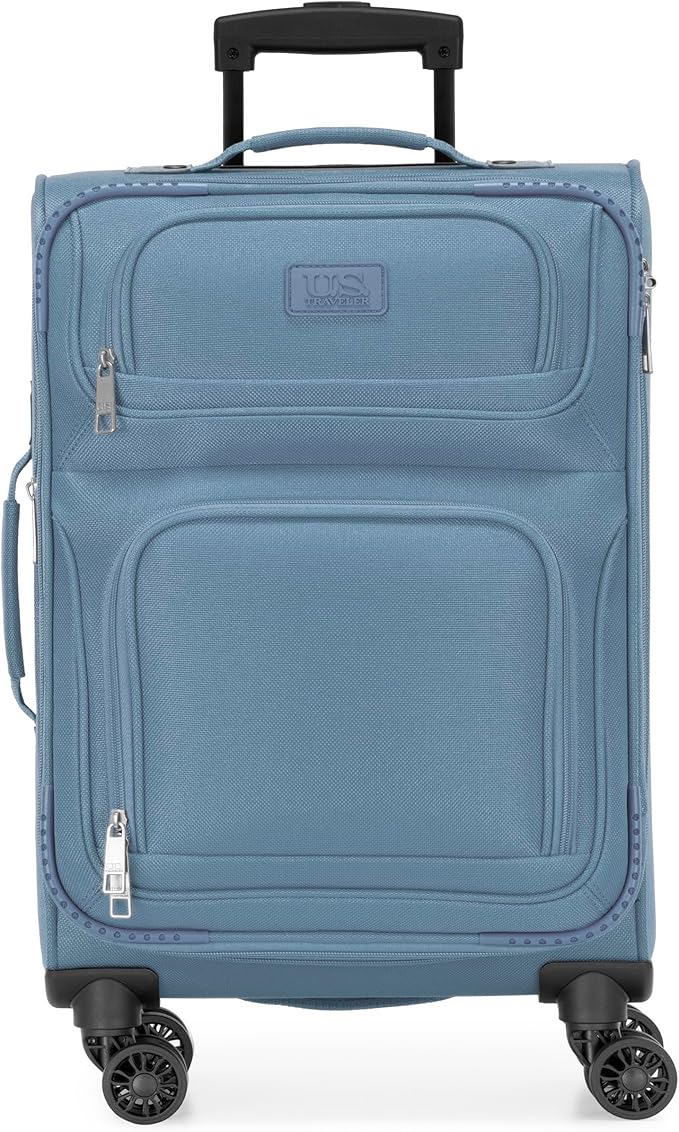 U.S. Traveler リオ 軽量ソフトサイド ローリング機内持ち込みスーツケース 4輪シングル ライトブルー