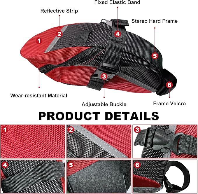 Bicycle Seat Bag Water Proof with Bike Tool Kit, Bike Repair Kit with Bike Tire Pump Red Bicycle Repair Kits Portable Wrenches Glueless Tire Patchs 15 in 1