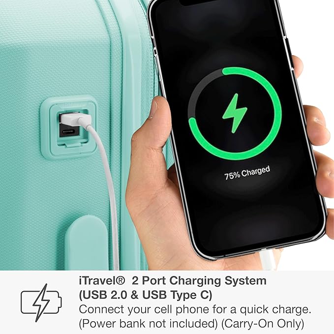 Traveler's Choice Pagosa ハードシェル 拡張可能荷物 スピナーホイール付き、ミント、2ピースセット（22/26）