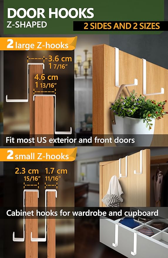 Over the Door Hooks 6+2+2 Cruise Must Haves Set, White - Coat Hanger 6 pcs fits 1 3/8" + Towel Holder 2 pcs fits up to 1 3/4" + Cabinet Hooks 2 pcs with Anti-Scratch & Non-Slip Pads