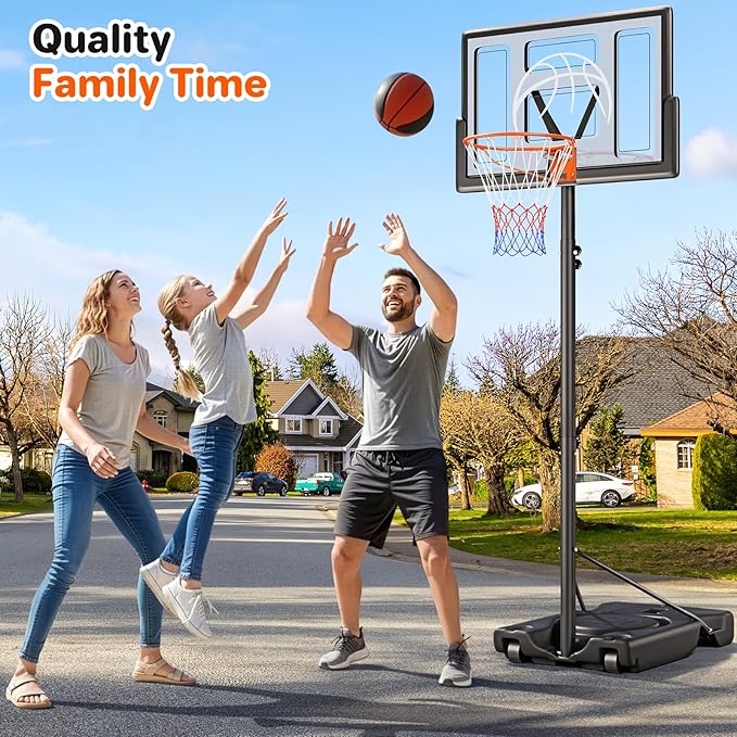 Basketball Hoop Outdoor 10ft Adjustable, Portable Basketball Hoop Goal System for Kids Youth and Adults in Backyard/Driveway/Indoor, 44 Inch Shatterproof Backboard and Larger Base