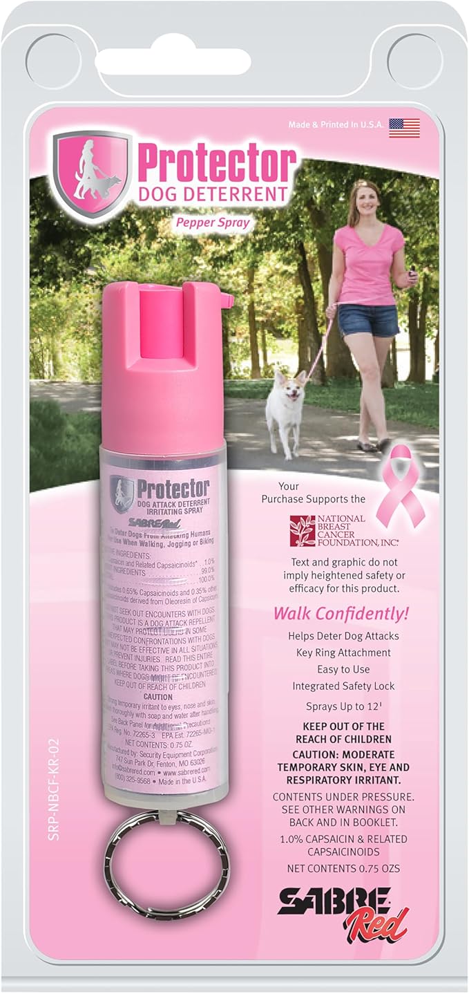SABRE Protector Dog Spray with Key Ring, 14 Bursts, 12-Foot (4-Meter) Range, Humane Dog Attack Deterrent, Maximum Strength Allowed By EPA