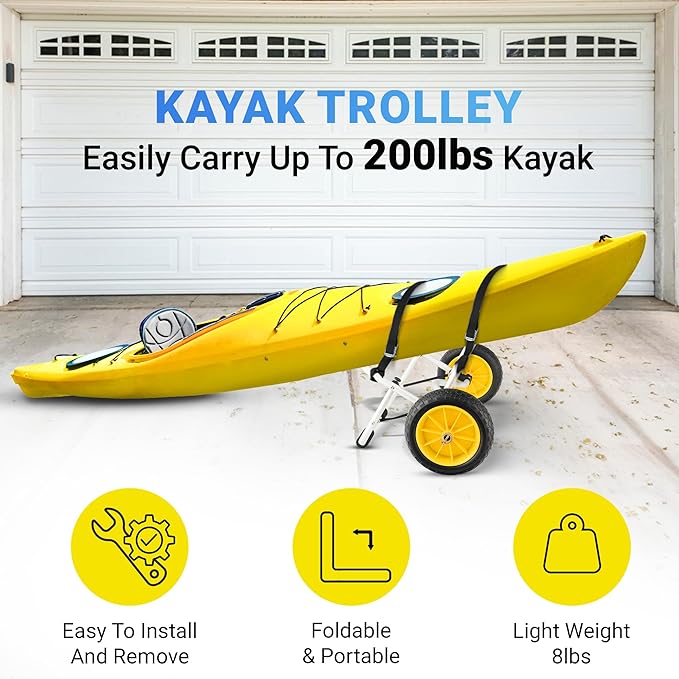 YES4ALL Kayak Cart U-Shape Aluminum, 200lbs Capacity Kayak Dolly with 4 Fixing Straps & Thick PU Wheels, Foldable Canoe Cart