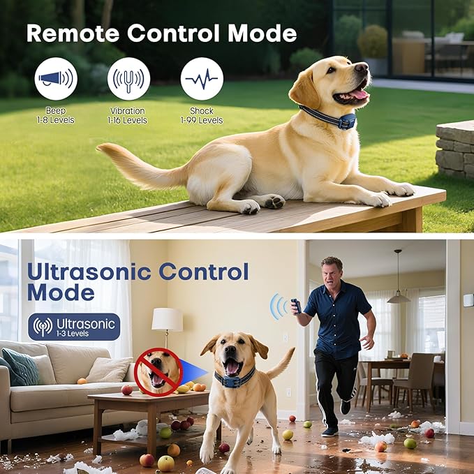 2 in 1 Dog Shock Collar &Dog Bark Deterrent Devices,4200FT Dog Training Collar with Remote, E Collar with Adjustable Beep, Vibration and Shock, IP67 Waterproof,50FT Ultrasonic(1-3L) Control Range