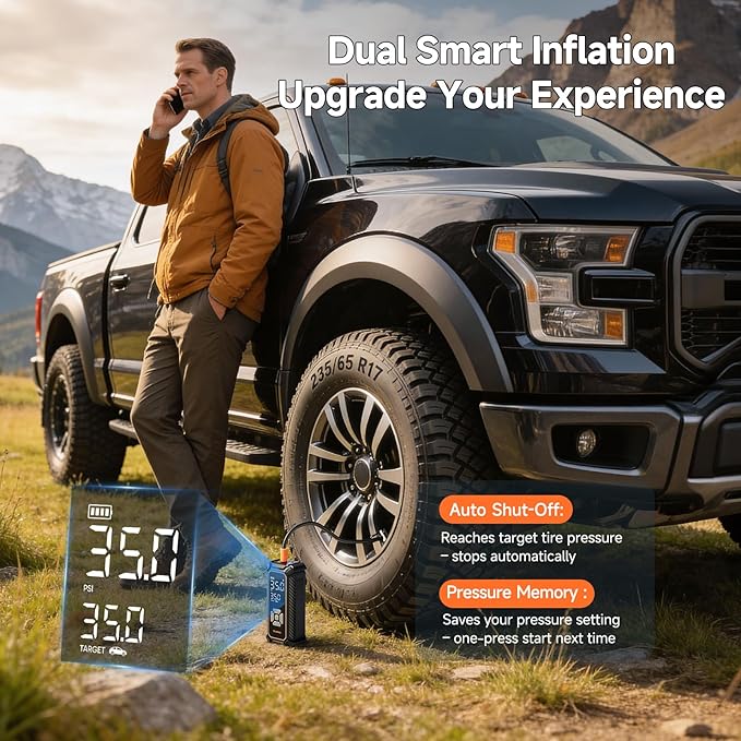 OlarHike Cordless Tire Inflator Portable Air Compressor, Dual Power Mode - 9000 mAh & 12V DC, Air Pump for Car Tires, Motorcycle, Bicycle, Electric Pump with LED Light & Digital Pressure Gauge