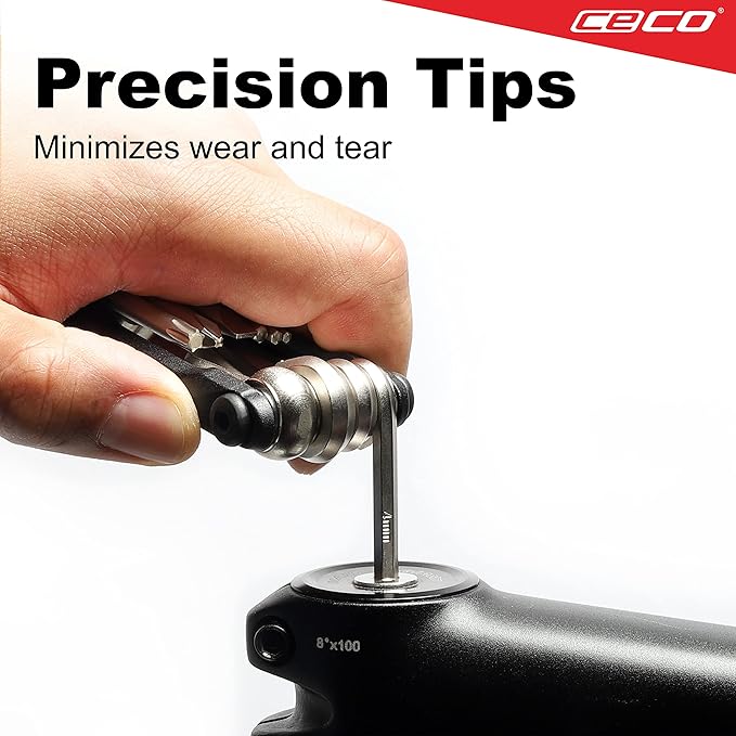 CECO USA 10 Function Bike Tool, Bicycle Multi Tool, Heavy Duty, Compact Pocket Sized, Lightweight, High Strength CR-V 6150 Tool Steel, Easy To Carry, Case Pouch Included, Original