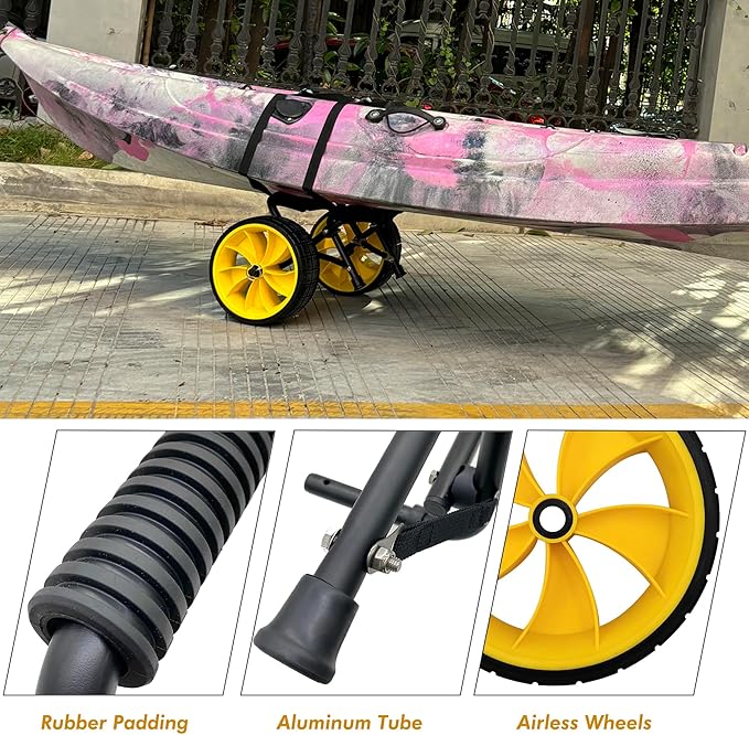 Kayak Cart, Paddle Board Cart Kayak Trolley Canoe Dolly SUP Carrier with Airless Tires