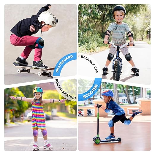 BOSONER Basic Kids Protective Gear: Kids Knee Pads and Elbow Pads with Wrist Guards Set for 3-15 Years - Design for Roller Skates, Cycling, BMX Bike, Skateboard, Inline Skating, Scooter Riding Sports