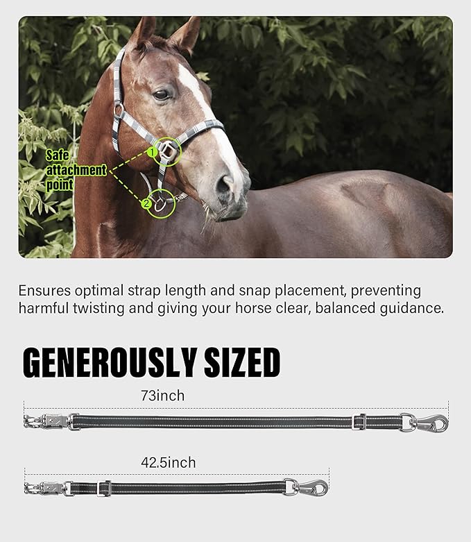 Cross Ties for Horse, Nylon Trailer Tie w/Quick-Release Panic Snap & Bull Snap Horse Trailer Accessories, Adjustable Length Range 42.5" to 73", Equestrian Supplies, Night Trace