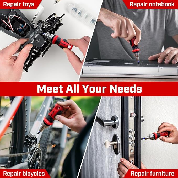 IRONCUBE Magnetic Hex Screwdriver Set: 6 in 1 Multi Bit Drive Set with Interchangeable Ratchet Handle - Portable Repair Tool Kit for DIY Bicycle Furniture - Stocking Stuffers with Gift Box