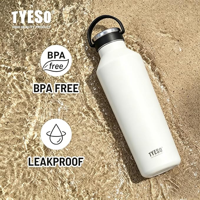 TYESO Stainless Steel Vacuum Insulated Water Bottle, Insulated Water Bottle with Soft Silicone Carry Handle (WHITE, 25 OZ)
