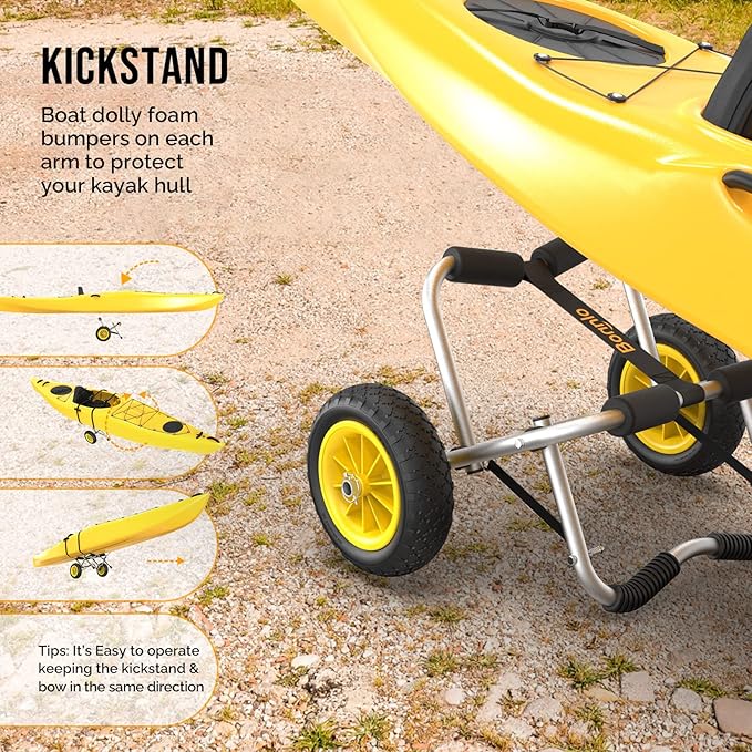 Bonnlo Kayak Cart Dolly Kayak Wheels Detachable Canoe Cart with Solid Tires and Kickstand Kayak Trolley