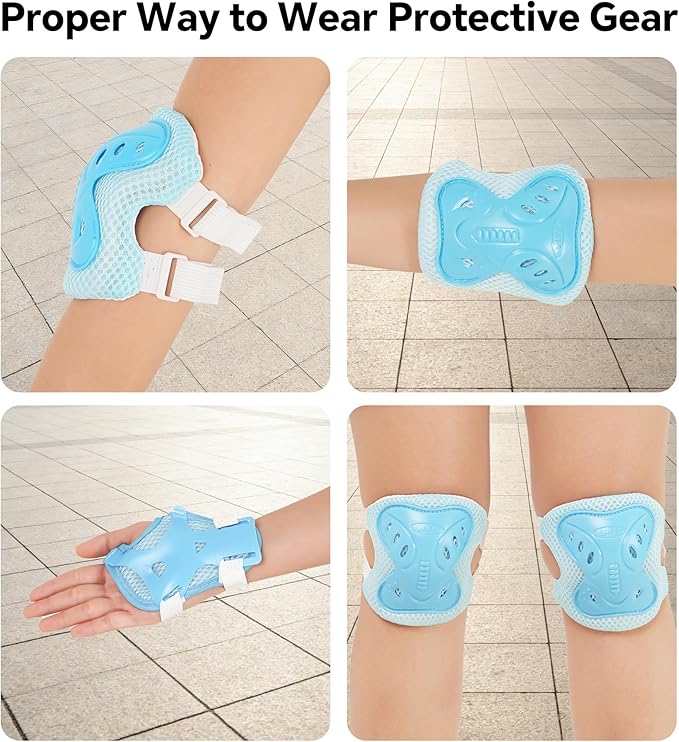 Kids Protective Gear Set for Toddlers Ages 3-6, Knee Pads Elbow Pads Wrist Guards for Beginner Scooter Bike Roller Skating, Adjustable Lightweight Safety Gear for Boys Girls