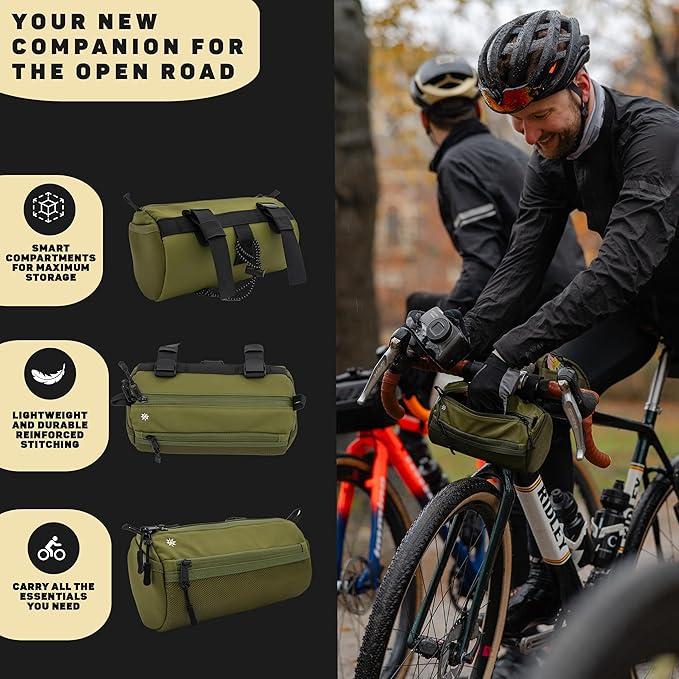 Lumiere & Co. Bike Handlebar Bag - Durable, Multiple-Size Options and Multi-Color Options -Dual Elastic Straps, Clips & Hook & Loop Attachments (Green, Large)