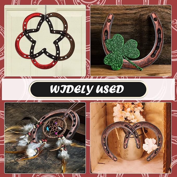 Shimeyao 10 Pcs Horseshoe Bulk Cast Iron 4.5 x 4.3 Inch Horseshoes for Adults Wall Hung Good Luck Handmade Decorations Horse Theme Party Wedding Birthday Supplies (Red Bronze)