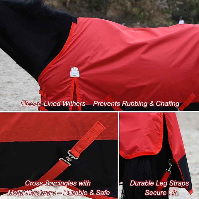 BARN & STABLE 420D Ripstop Lightweight Horse Turnout Sheet, No Fill, Water-Resistant & Breathable Horse Blanket for Spring and Mild Weather, with Anti-Rub Fleece Withers