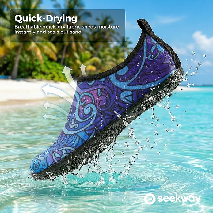 SEEKWAY Water Shoes Women Men Adult Quick-Dry Aqua Socks Barefoot Non Slip for Beach Swim River Pool Lake surf Black SK002(U)