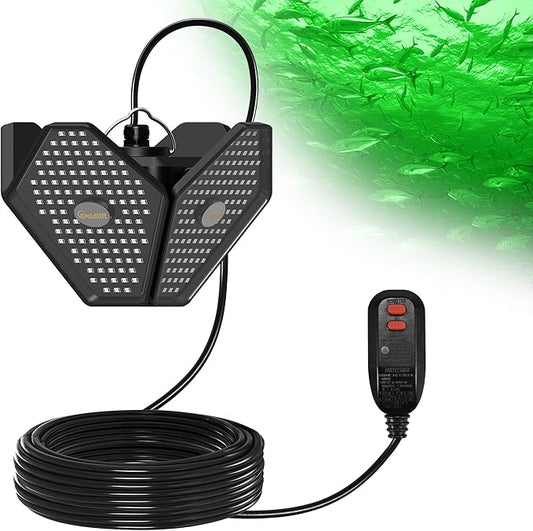 Goldlife 110V 水中集魚灯 50フィートケーブル付き、折りたたみ式高輝度グリーンLED水中ライト 桟橋/ボート/カヤック用、IP69K定格 淡水・海水対応