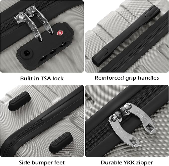 Coolife Luggage 3 Piece Set Suitcase Spinner Hardshell Lightweight TSA Lock (sliver, 20/24/28)